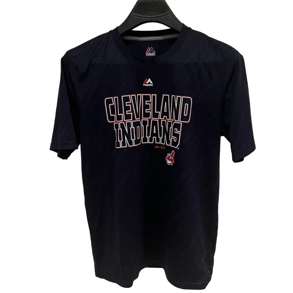 Cleveland Indians MLB Youth 18 Athletic T-Shirt Navy Blue Majestic‎ Chief Wahoo